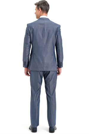  Morven Erkek Mavi Menton Regular Fit Geniş Kesim Çizgili 6 Drop Takım Elbise