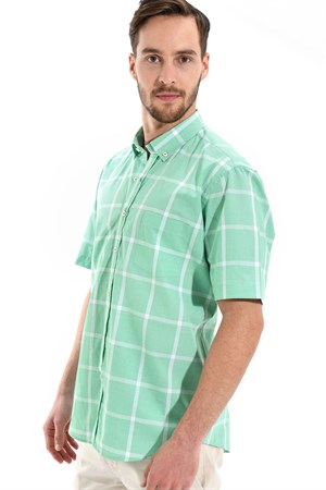  Morven Erkek Yeşil %100 PamukAgrive Regular Fit Rahat Kesim Düğmeli Yaka Cepli Kısa Kollu Gömlek