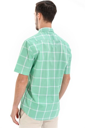  Morven Erkek Yeşil %100 PamukAgrive Regular Fit Rahat Kesim Düğmeli Yaka Cepli Kısa Kollu Gömlek